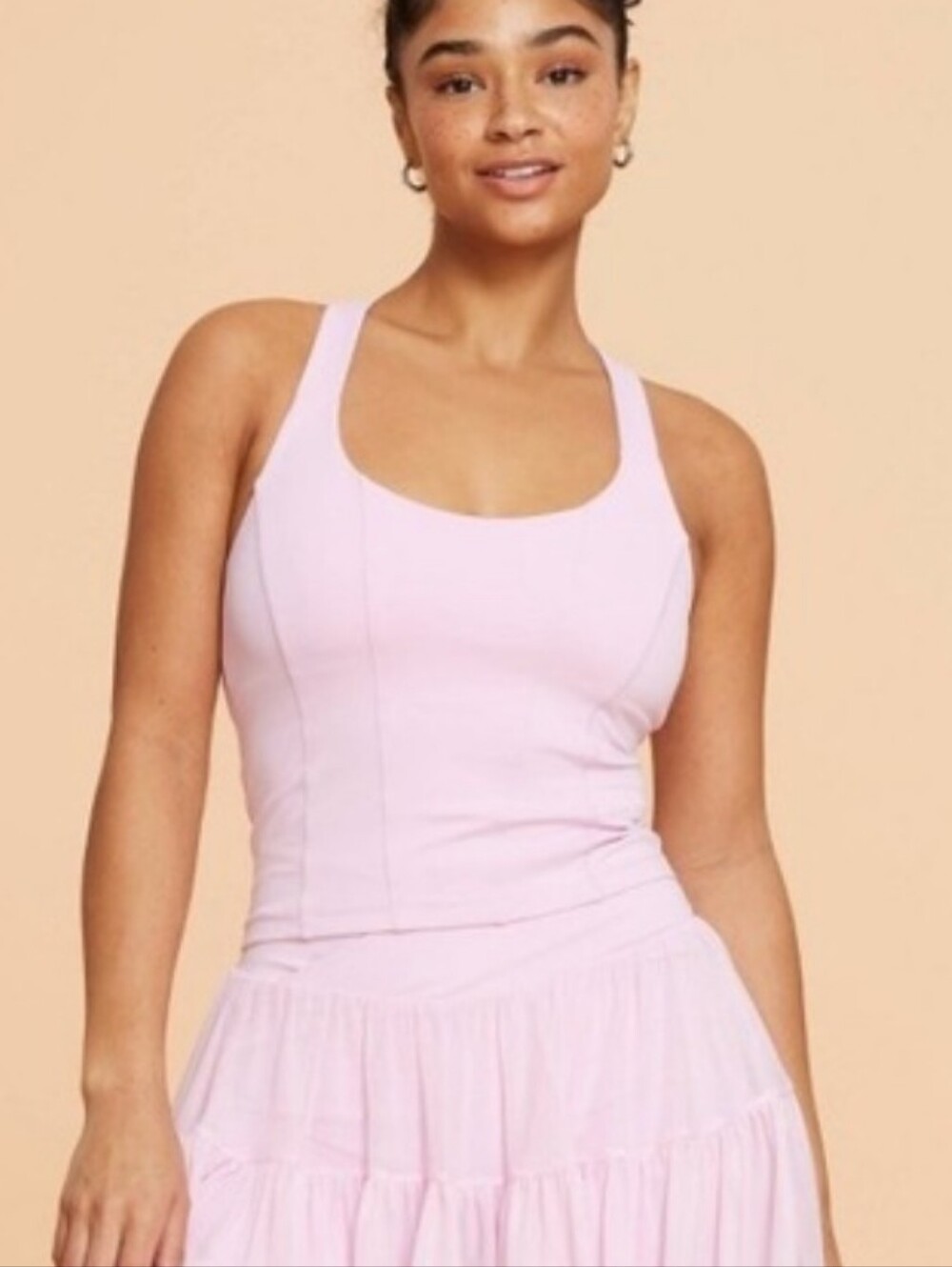 Blogilates Light Pink Corset Cropped Tank Top - Small Athleisure Workout